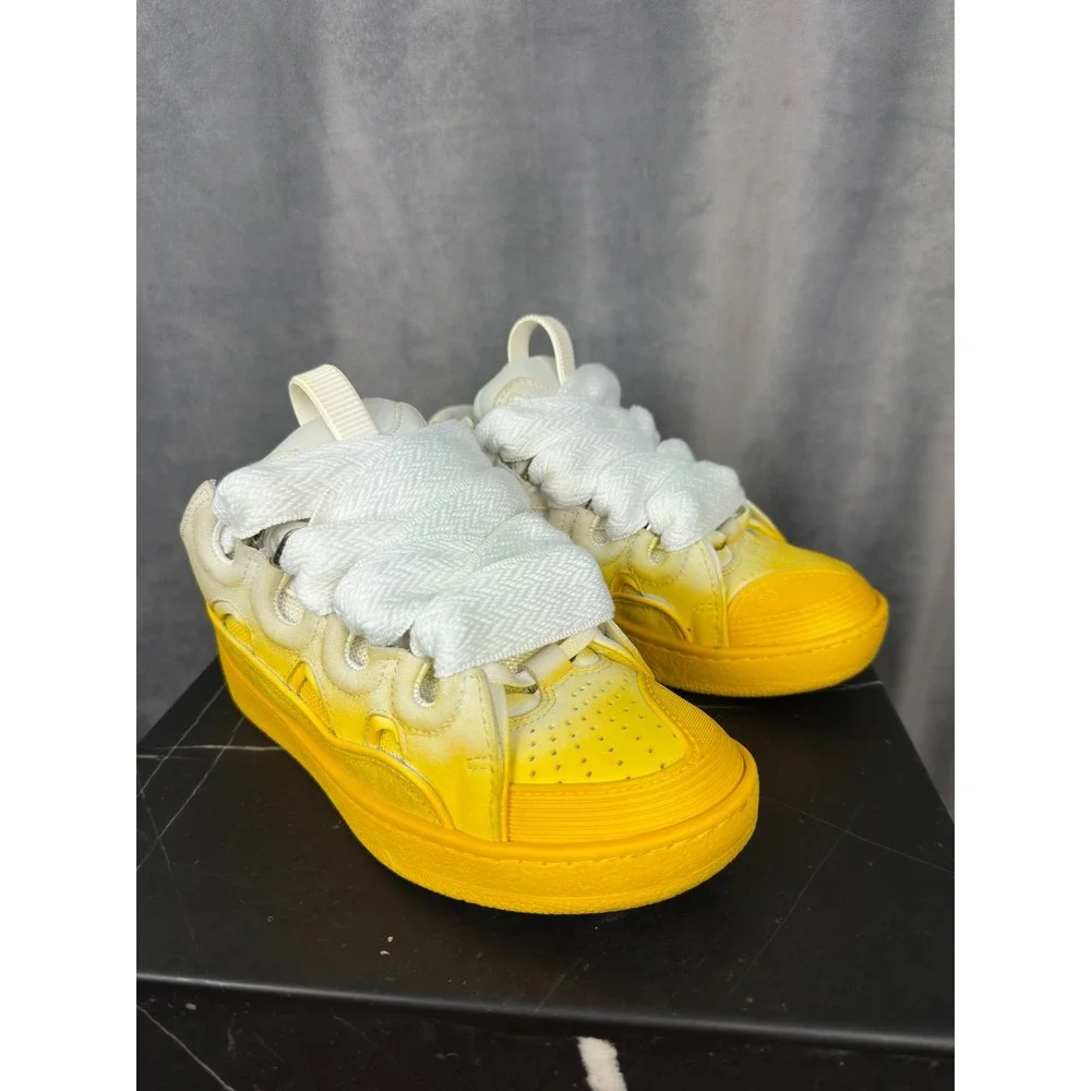 Lanvin Curb Sneakers 35 White Yellow Ombre Leather Skate Shoes Women‎